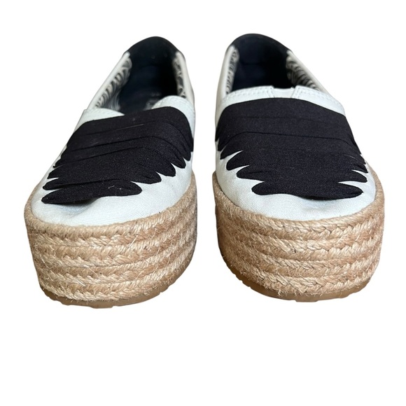 TOMS Valencia Espadrille Platform Slip-on Shoes Natural Canvas Black Womens Sz 7 - Picture 7 of 11